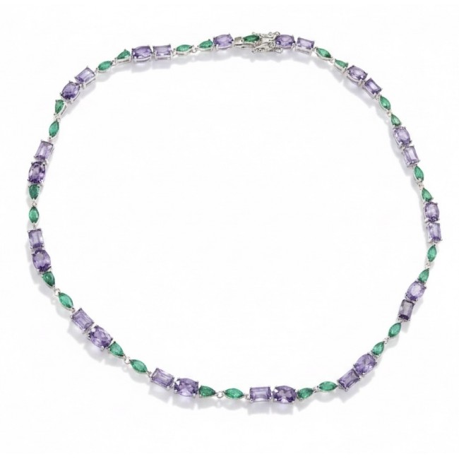 A Heritage in Bloom - Italy made 27.5 carat Amethyst Chrome Diopside .925 Sterling Silver handmade necklace