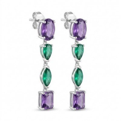 A Heritage in Bloom - Italy made 8.5 carat Amethyst Chrome Diopside .925 Sterling Silver handcrafted earrings