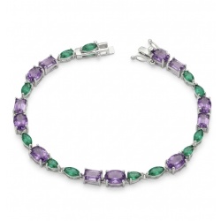 A Heritage in Bloom - Italy made 14.7 carat Amethyst Chrome Diopside .925 Sterling Silver handcrafted bracelet