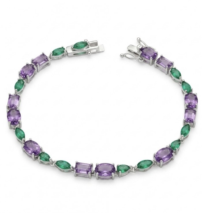 A Heritage in Bloom - Italy made 14.7 carat Amethyst Chrome Diopside .925 Sterling Silver handcrafted bracelet