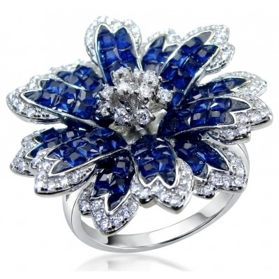 Blue Flower 12.2 carat natural Sapphire .925 Sterling Silver Perfectly handcrafted Ring s. 7 1/4