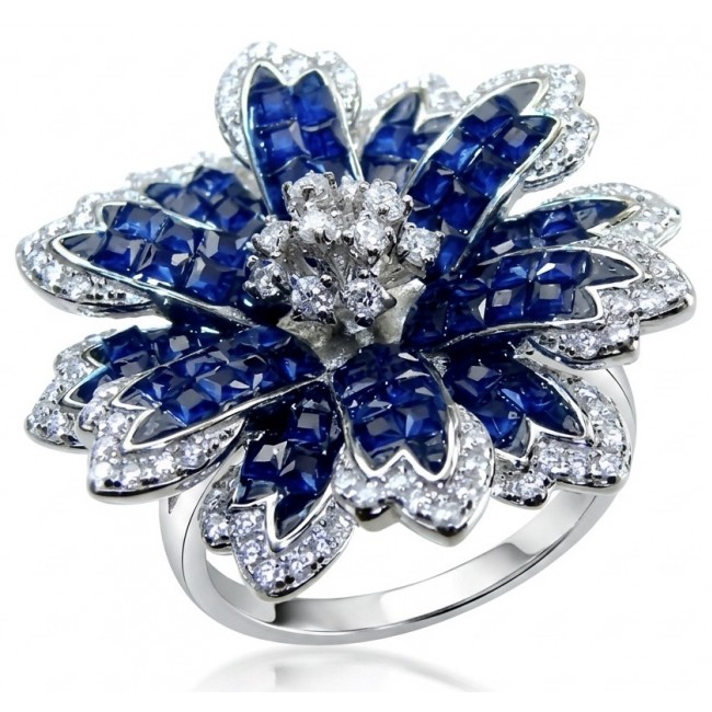 Blue Flower 12.2 carat natural Sapphire .925 Sterling Silver Perfectly handcrafted Ring s. 7 1/4