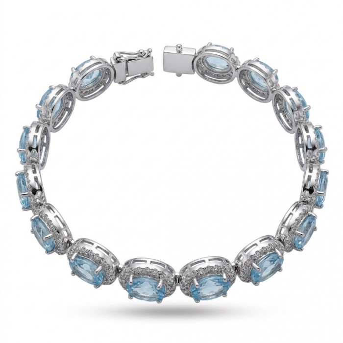 Tiffany - Magnificent 41.5 carat Swiss Blue Topaz .925 Sterling Silver handcrafted Bracelet