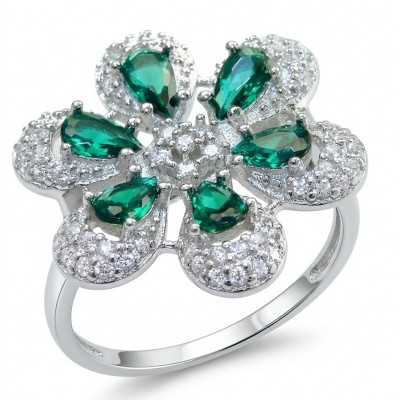 Giovanna - Authentic 10.9 carat Colombian Emerlad .925 Sterling Silver Silver dipped in Rhodium handcrafted Ring size 8