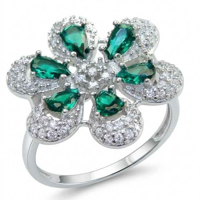 Giovanna - Authentic 10.9 carat Colombian Emerlad .925 Sterling Silver Silver dipped in Rhodium handcrafted Ring size 8