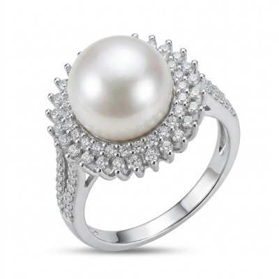 Authentic rare Pearl .925 Sterling Silver handcrafted ring; s. 8 1/4