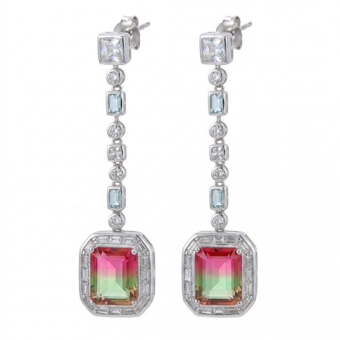 Luxurious 7.5 carat Brazilian Watermelon Tourmaline .925 Sterling Silver Handcrafted Earrings