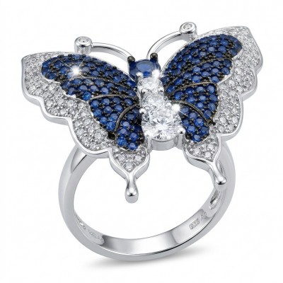 Blue Butterfly Authentic 10.2 carat mystery setting Sapphire .925 Sterling Silver handcrafted Ring size 7 1/2