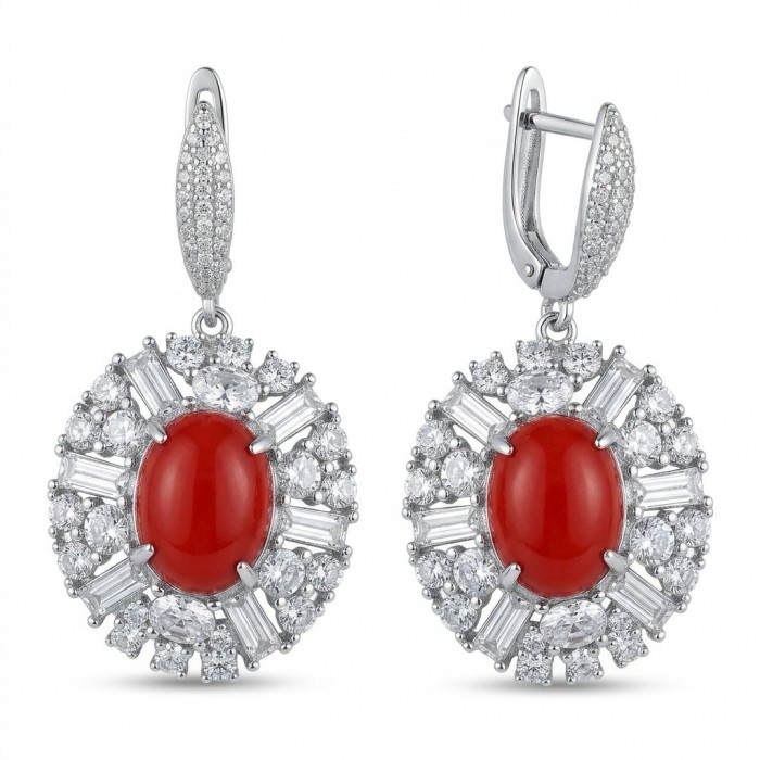 Elizabeth Natural Fossilized Coral 11.8 carat Moissanite .925 Sterling Silver handcrafted earrings