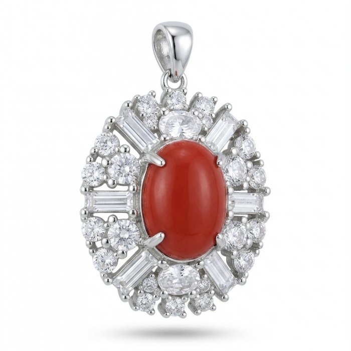 Elizabeth Natural Fossilized Coral 9.8 carat Moissanite .925 Sterling Silver handcrafted pendant - video