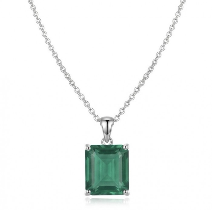 ROYALTY - assher cut 5.7 carat COLOMBIAN Emerald .925 Sterling Silver handmade Statement Necklace