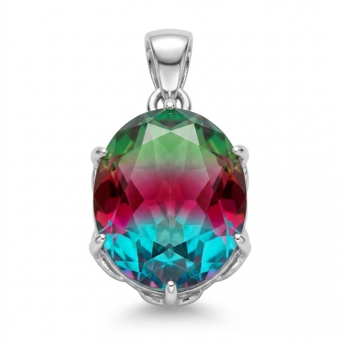 5.2 carat oval cut Brazilian Tourmaline .925 Sterling Silver Perfectly handcrafted pendant