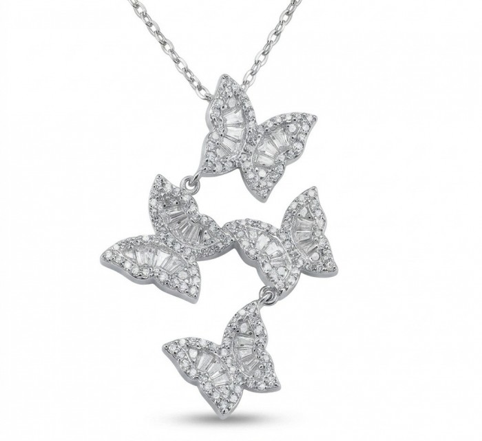 Four Butterflies natural 7.5 carat White Topaz .925 Sterling Silver handmade Statement necklace