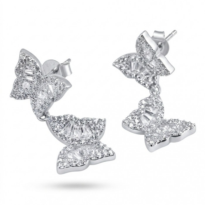 Four Butterflies natural 7.5 carat White Topaz .925 Sterling Silver handmade Statement Earrings