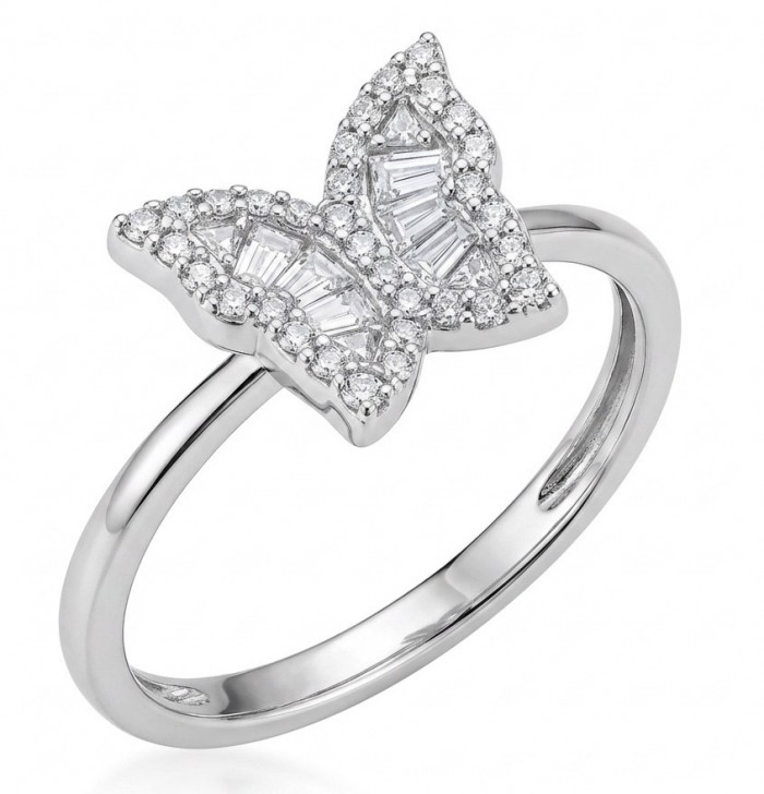 White Butterfly natural 2.5 carat Topaz .925 Sterling Silver handmade Ring size 8 1/4