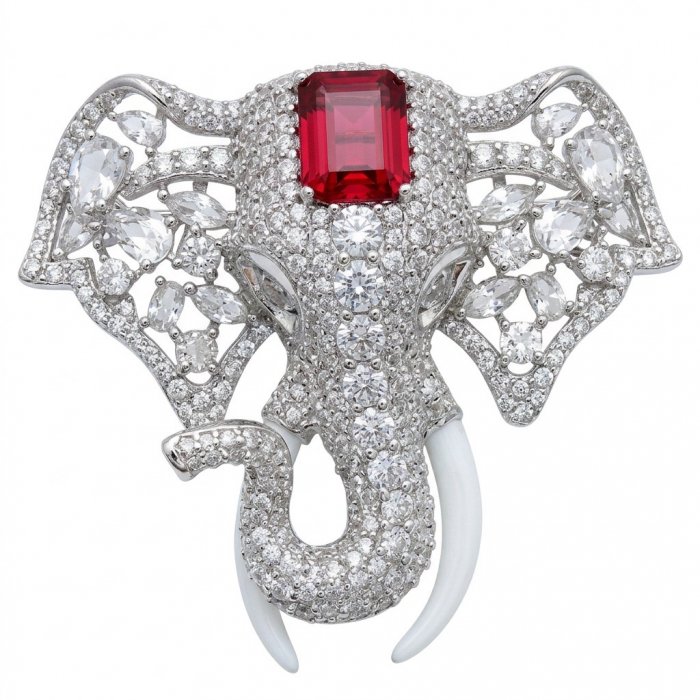 Attract YOUR Luck - ELEPHANT- 5.2 CARAT Ruby .925 Sterling Silver dipped in rhodium handcrafted Pendant Brooch - video