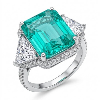 Empress of Colombia 12.2 carat natural Emerald .925 Sterling Silver dipped in Rhodium handcrafted Ring size 6 1/4