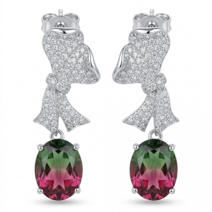 Luxurious 4.9 carat Brazilian Watermelon Tourmaline .925 Sterling Silver Handcrafted Earrings
