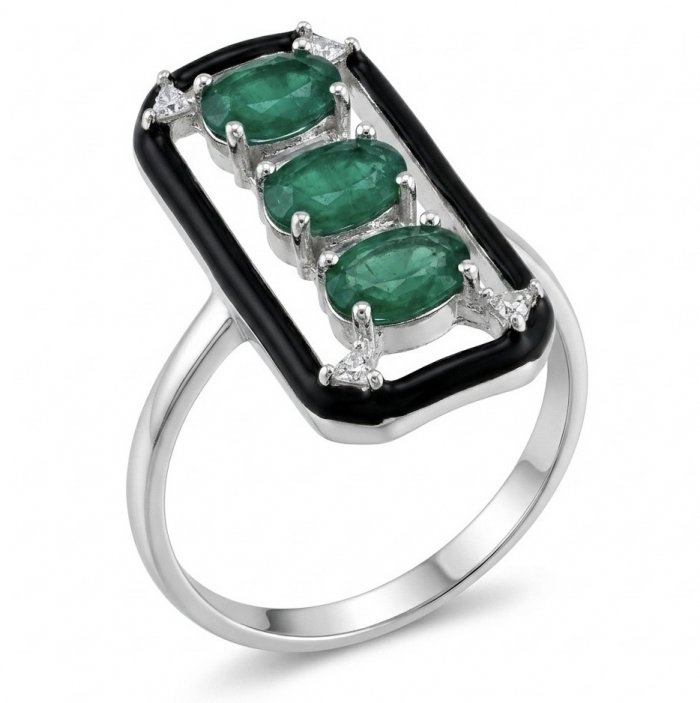 Art Deco 8.2 carat Colombian Emerald black enamel .925 Sterling Silver handcrafted Ring size 8 - video