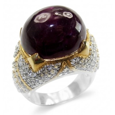 Bella Rosa Genuine 15.8 CARAT Star Ruby 22K Gold over .925 Sterling Silver Large Statement Ring size 6 3/4
