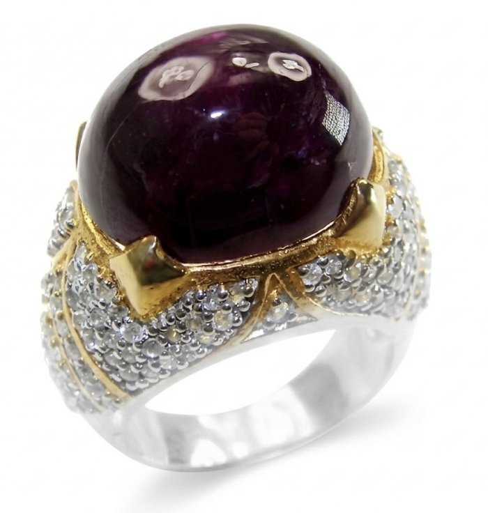 Bella Rosa Genuine 15.8 CARAT Star Ruby 22K Gold over .925 Sterling Silver Large Statement Ring size 6 3/4 - video