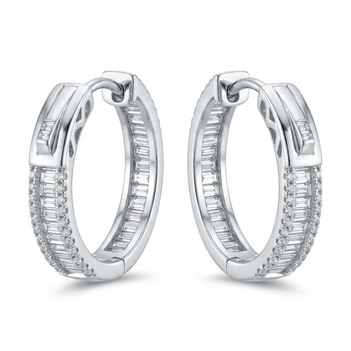 Allure Natural 8.2 carat White Topaz .925 Sterling Silver handcrafted hoop earrings