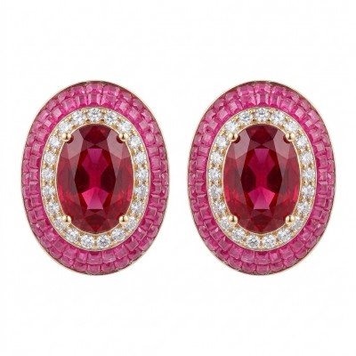 Precious - Art Deco 10.2 carat Ruby .925 Sterling Silver handmade earrings
