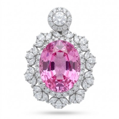 Incredible oval cut 18.8 carat Pink Sapphire .925 Sterling Silver handcrafted pendant