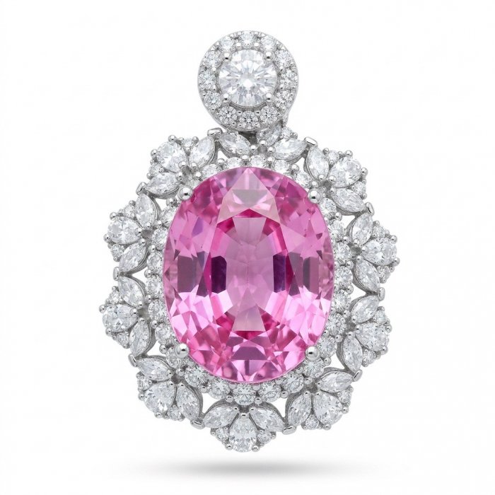 Incredible oval cut 18.8 carat Pink Sapphire .925 Sterling Silver handcrafted pendant - video
