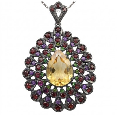 Valentina - Vintage Design Genuine 28.5 carat Citrine .925 Sterling Silver dipped in black rhodium handmade Pendant Brooch