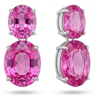 Large - Tiffany - authentic oval cut 49.7 carat Pink Sapphire .925 Sterling Silver handcrafted Earrings