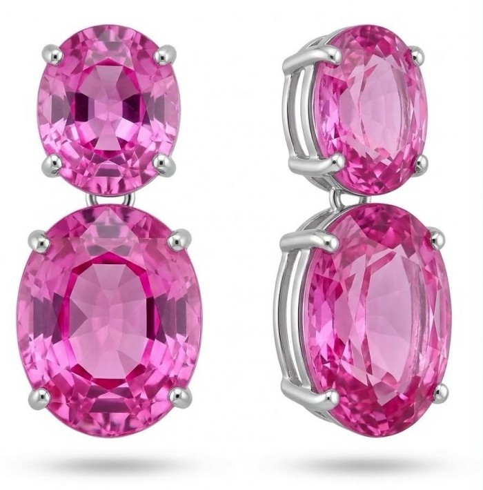 Large - Tiffany - authentic oval cut 49.7 carat Pink Sapphire .925 Sterling Silver handcrafted Earrings