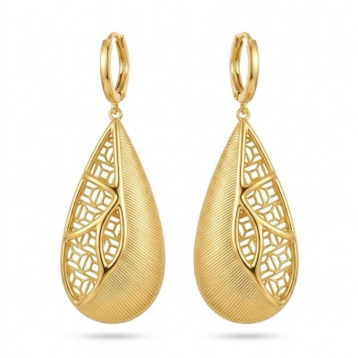Dubai Style - Golden fancy Drops .925 Sterling Silver dipped in 22K Gold handmade Earrings