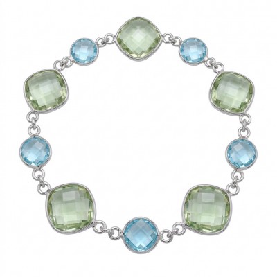 Authentic 22.5 carat Swiss Blue Topaz .925 Sterling Silver handmade Bracelet