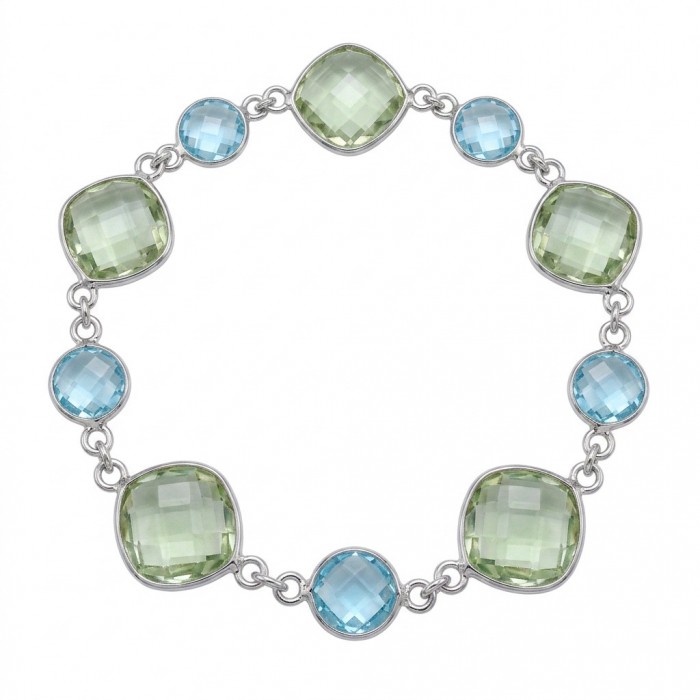 Authentic 22.5 carat Swiss Blue Topaz .925 Sterling Silver handmade Bracelet