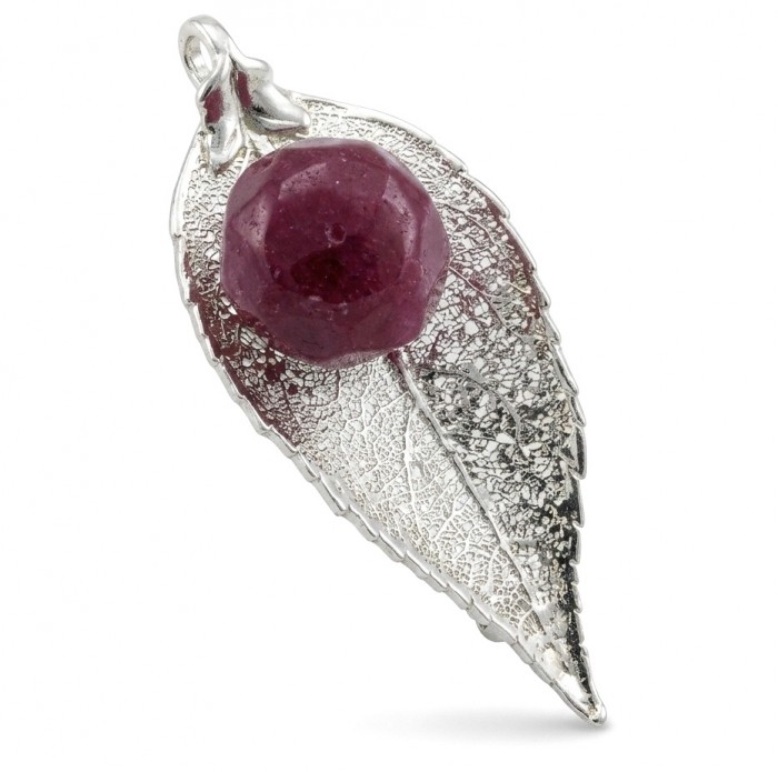 Stylish REAL Leaf dipped in gold Ruby .925 Sterling Silver and Copper Pendant