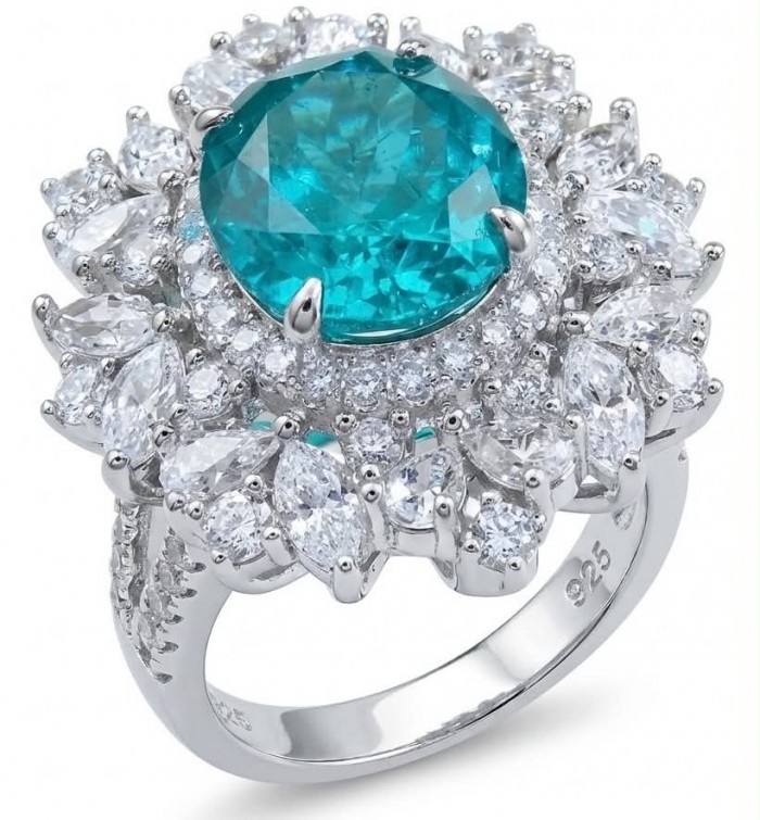 Wonderland 7.5 carat Brazilian Paraiba Tourmaline .925 Sterling Silver Handcrafted Ring size 5