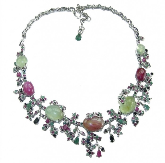 Giovanna 188.2 carat Mozambique Ruby Golden Sapphire .925 Sterling Silver dipped in rhodium Statement Necklace