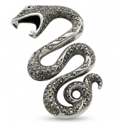 Divine Fire - Large 2 5/8 inches long Cobra Snake genuine Marcasite .925 Sterling Silver handmade Pendant