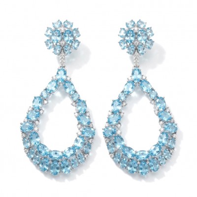 Atlantica 12.8 carat Swiss Blue Topaz 22K Gold over .925 Sterling Silver Handcrafted Statement earrings