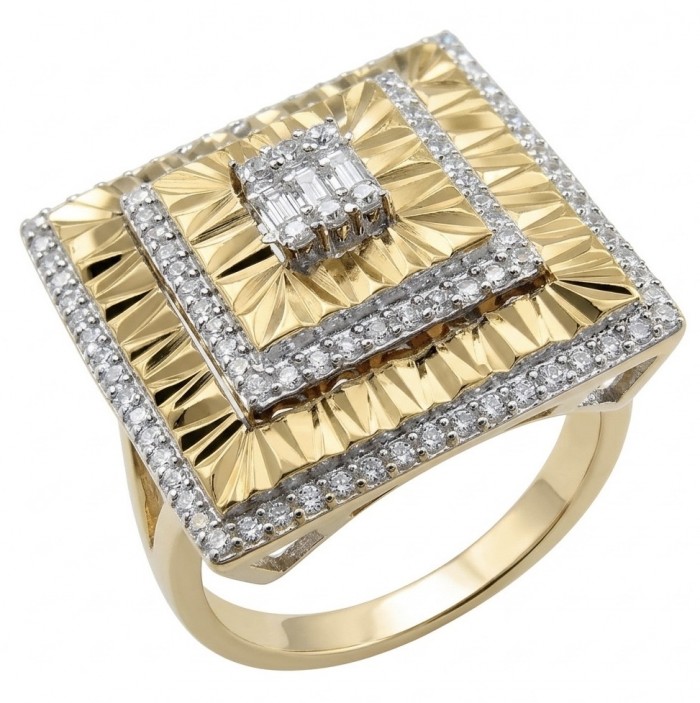 Art Deco 2.2 carat White Topaz 14K Gold over .925 Silver handcrafted Cocktail Ring s. 6 1/4