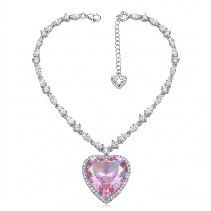 Titanic - Heart of The Ocean Necklace ~ 22.7 Ct Pink Sapphire Necklace In 925 Sterling Silver necklace