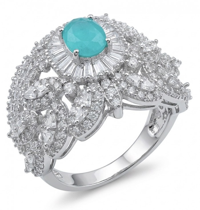 Luxurious 4.2 carat Colombian Emerald .925 Sterling Silver dipped in Rhodium handcrafted Ring size 8 1/4