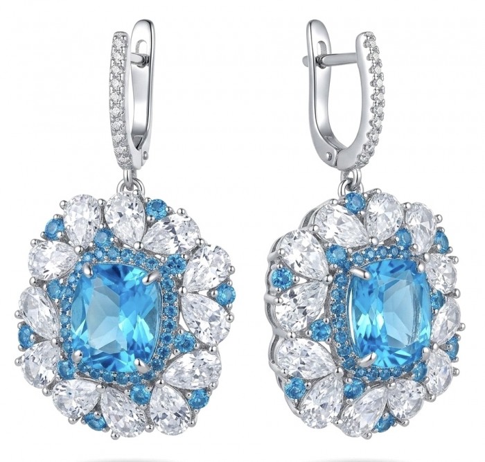 Atlantica 19.7 carat Genuine Aquamarine RHODIUM OVER .925 Sterling Silver Handcrafted Statement earrings
