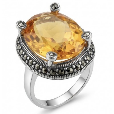 Costa del Sol 25.4 carat Lemon Quartz rhodium over .925 Sterling Silver handcrafted ring size 8