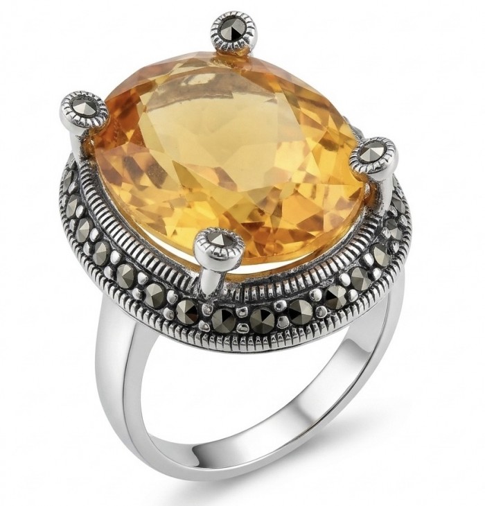 Costa del Sol 25.4 carat Lemon Quartz rhodium over .925 Sterling Silver handcrafted ring size 8