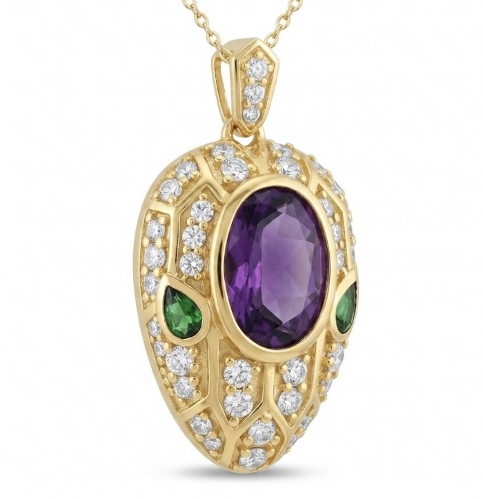 Seducer - Cobra 10.5 carat Amethyst 22K Gold over .925 Sterling Silver handcrafted Pendant