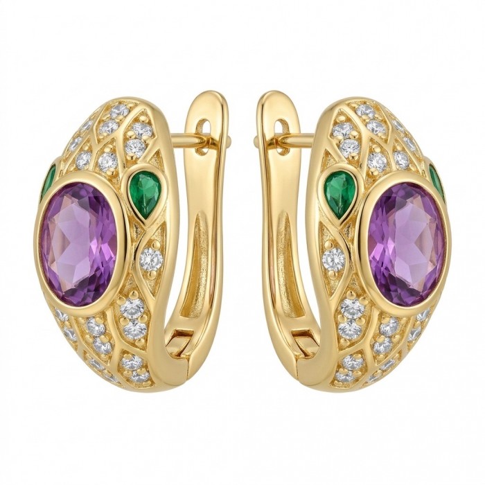 Seducer - Cobra 4.8 carat Amethyst 22K Gold over .925 Sterling Silver handcrafted earrings