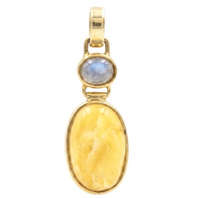 Prehistoric Authentic Golden Butterscotch Baltic Amber 18K Gold over .925 Sterling Silver beautifully handcrafted Pendant