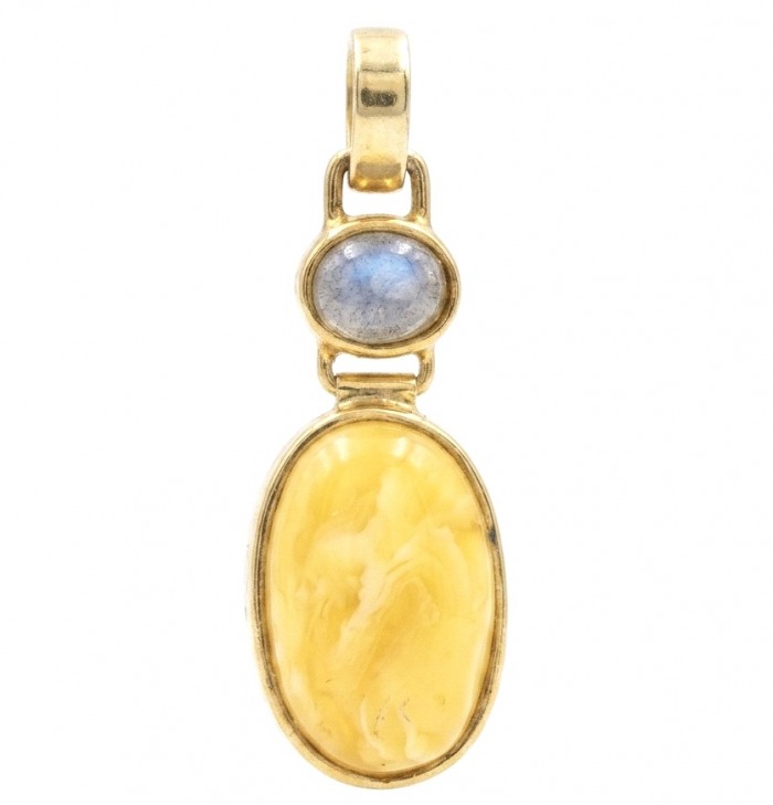 Prehistoric Authentic Golden Butterscotch Baltic Amber 18K Gold over .925 Sterling Silver beautifully handcrafted Pendant